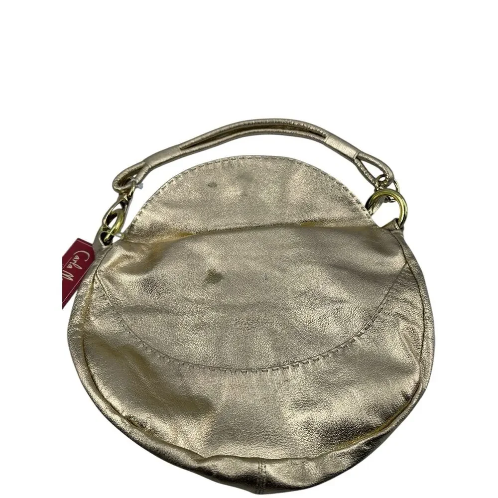 New Carla Mancini Gold Metallic Leather Hobo Shoulder Bag Chain Handcrafted FLAW